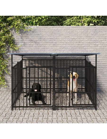 Gabbia per Cani da Esterno con Tetto in Acciaio 3,75 m²
