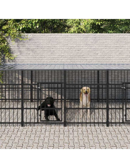 Gabbia per Cani da Esterno con Tetto in Acciaio 18,77 m²
