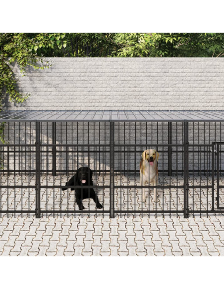 Gabbia per Cani da Esterno con Tetto in Acciaio 15,02 m²