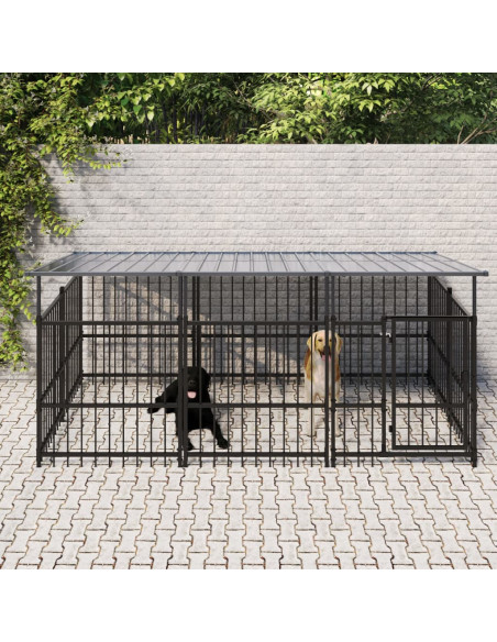 Gabbia per Cani da Esterno con Tetto in Acciaio 3,75 m²