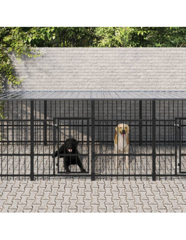 Gabbia per Cani da Esterno con Tetto in Acciaio 15,02 m²