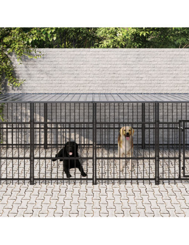 Gabbia per Cani da Esterno con Tetto in Acciaio 11,26 m²