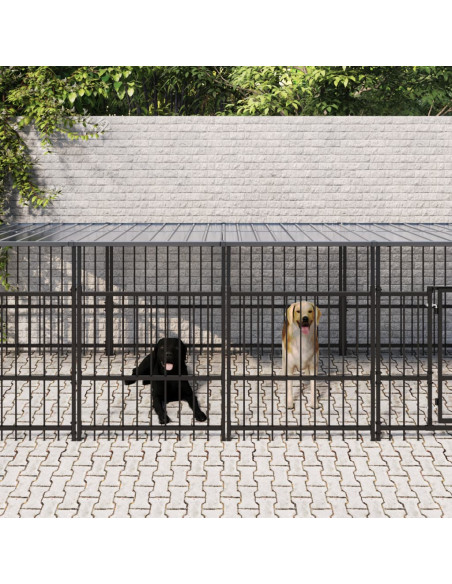 Gabbia per Cani da Esterno con Tetto in Acciaio 11,26 m²