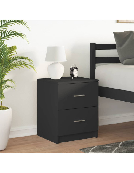Comodino con 2 Cassetti Nero 40x36x50 cm