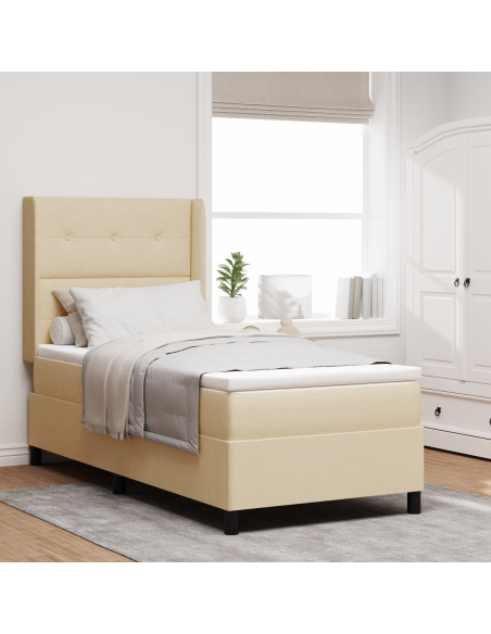 Letto a Sorgente LED con materasso Crema 90 x 190 cm Tessuto