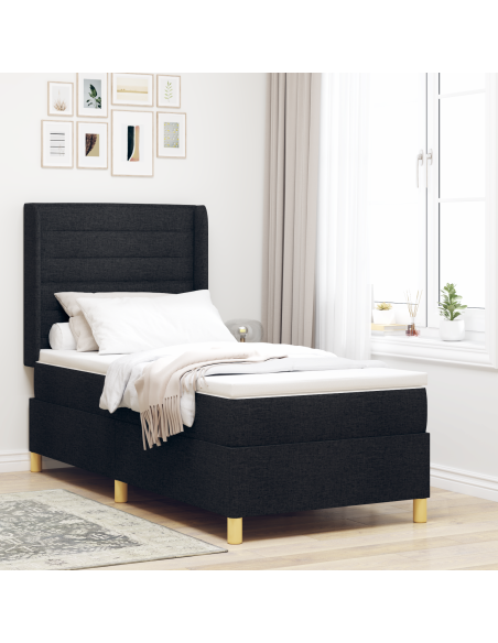 Letto a molle con materasso Nero 90 x 200 cm Tessuto