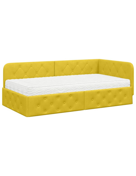 Cornice del letto ad angolo Giallo 100 x 200 cm Velluto