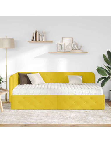Cornice del letto ad angolo Giallo 100 x 200 cm Velluto