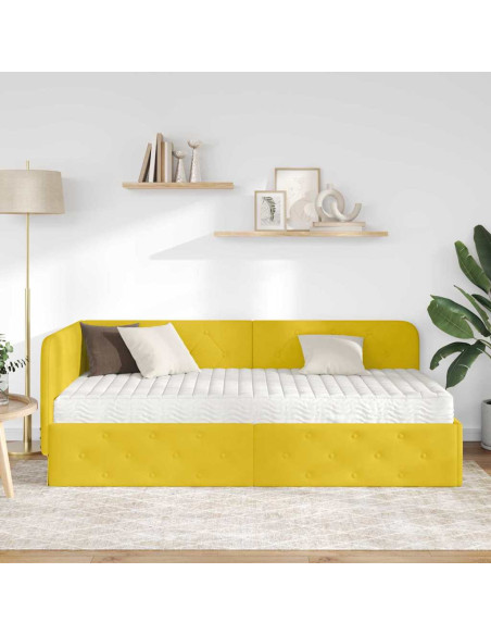 Cornice del letto ad angolo Giallo 100 x 200 cm Velluto