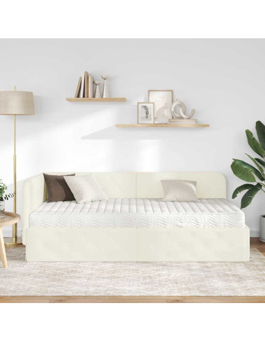 Cornice del letto ad angolo Crema 100 x 200 cm Velluto