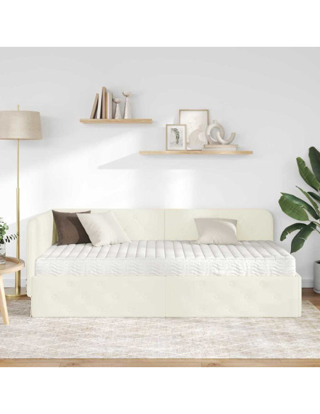 Cornice del letto ad angolo Crema 100 x 200 cm Velluto