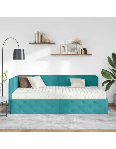 Cornice del letto ad angolo Turchese 100 x 200 cm Velluto