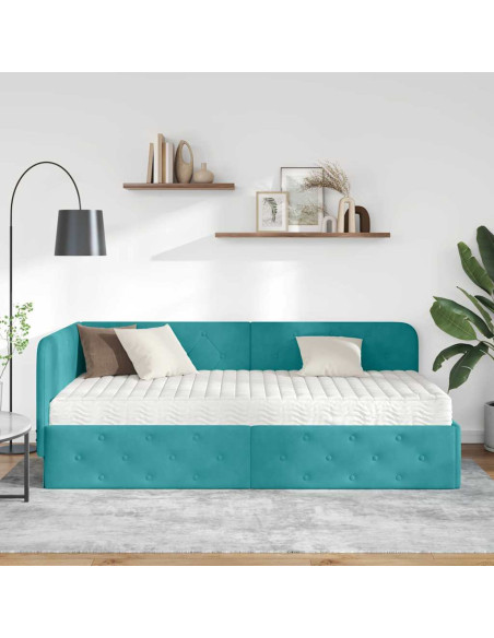 Cornice del letto ad angolo Turchese 100 x 200 cm Velluto