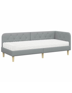 Cornice del letto ad angolo Grigio chiaro 80 x 200 cm Tessuto 2