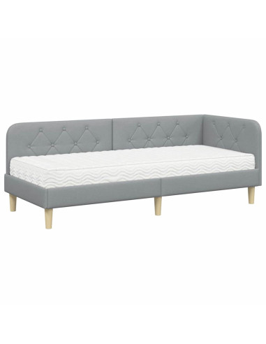 Cornice del letto ad angolo Grigio chiaro 80 x 200 cm Tessuto