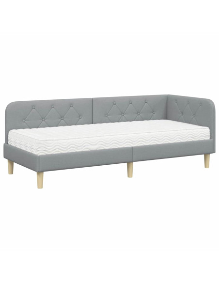 Cornice del letto ad angolo Grigio chiaro 80 x 200 cm Tessuto