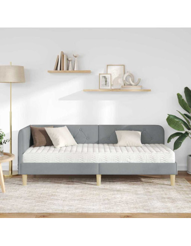 Cornice del letto ad angolo Grigio chiaro 80 x 200 cm Tessuto