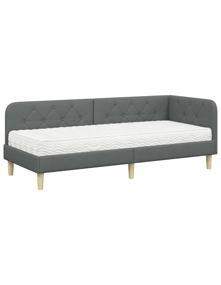 Cornice del letto ad angolo Grigio scuro 80 x 200 cm Tessuto