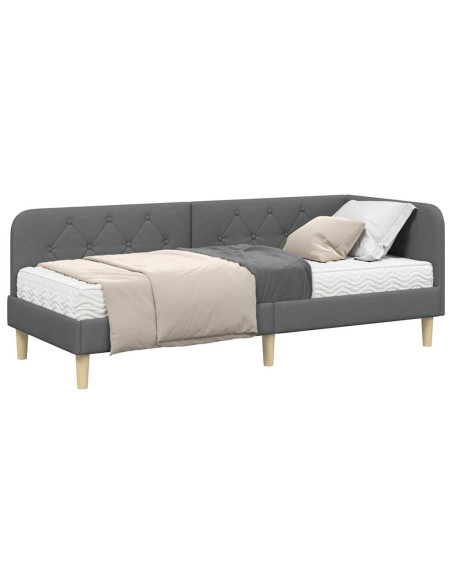 Cornice del letto ad angolo Grigio scuro 80 x 200 cm Tessuto