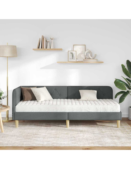 Cornice del letto ad angolo Grigio scuro 80 x 200 cm Tessuto