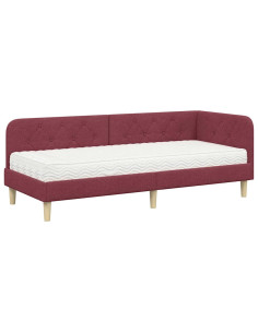 Cornice del letto ad angolo Rosso Vino 80 x 200 cm Tessuto 2