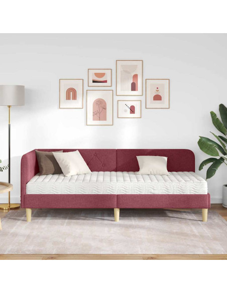 Cornice del letto ad angolo Rosso Vino 80 x 200 cm Tessuto