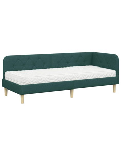 Cornice del letto ad angolo Verde Scuro 80 x 200 cm Tessuto 2