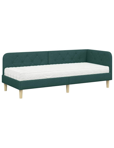 Cornice del letto ad angolo Verde Scuro 80 x 200 cm Tessuto