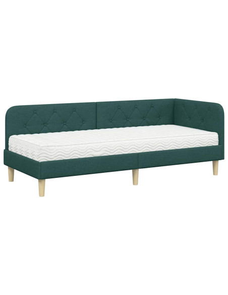 Cornice del letto ad angolo Verde Scuro 80 x 200 cm Tessuto