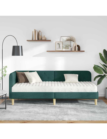 Cornice del letto ad angolo Verde Scuro 80 x 200 cm Tessuto