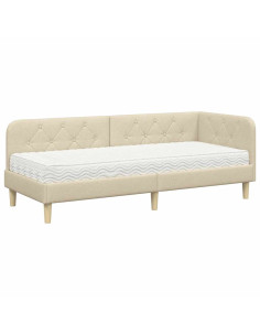 Cornice del letto ad angolo Crema 80 x 200 cm Tessuto 2