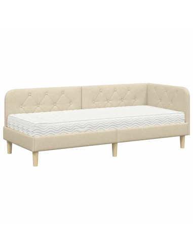 Cornice del letto ad angolo Crema 80 x 200 cm Tessuto