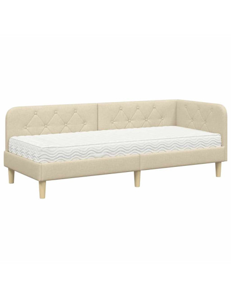 Cornice del letto ad angolo Crema 80 x 200 cm Tessuto