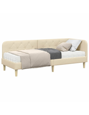 Cornice del letto ad angolo Crema 80 x 200 cm Tessuto