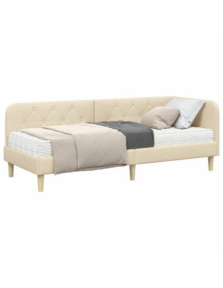 Cornice del letto ad angolo Crema 80 x 200 cm Tessuto