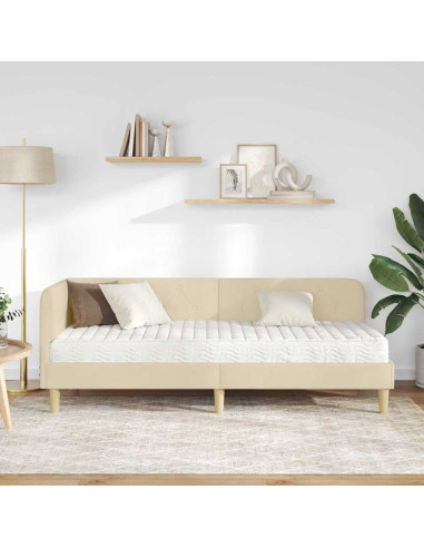 Cornice del letto ad angolo Crema 80 x 200 cm Tessuto