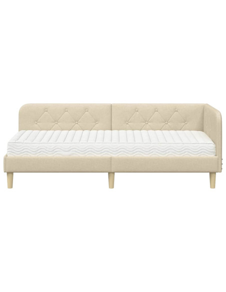 Cornice del letto ad angolo Crema 80 x 200 cm Tessuto