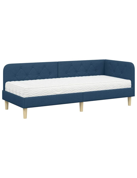 Cornice del letto ad angolo Blu 80 x 200 cm Tessuto