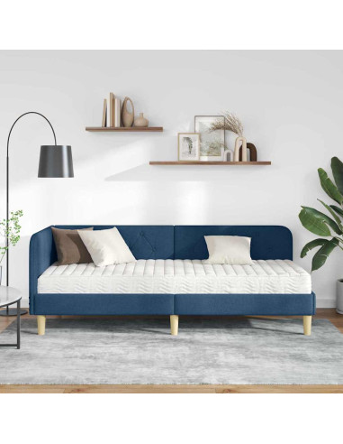 Cornice del letto ad angolo Blu 80 x 200 cm Tessuto