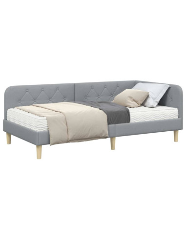 Cornice del letto ad angolo Grigio chiaro 90 x 190 cm Tessuto