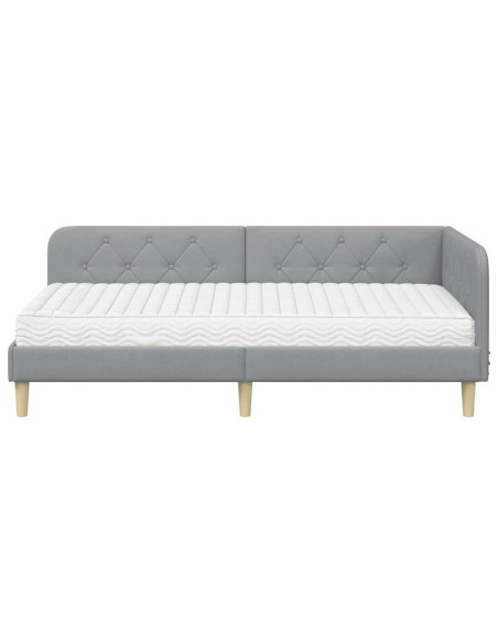 Cornice del letto ad angolo Grigio chiaro 90 x 190 cm Tessuto