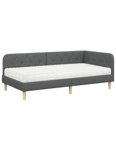 Cornice del letto ad angolo Grigio scuro 90 x 190 cm Tessuto 2