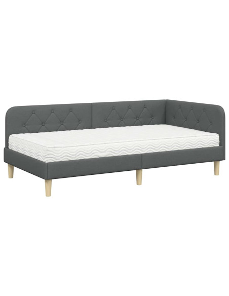 Cornice del letto ad angolo Grigio scuro 90 x 190 cm Tessuto