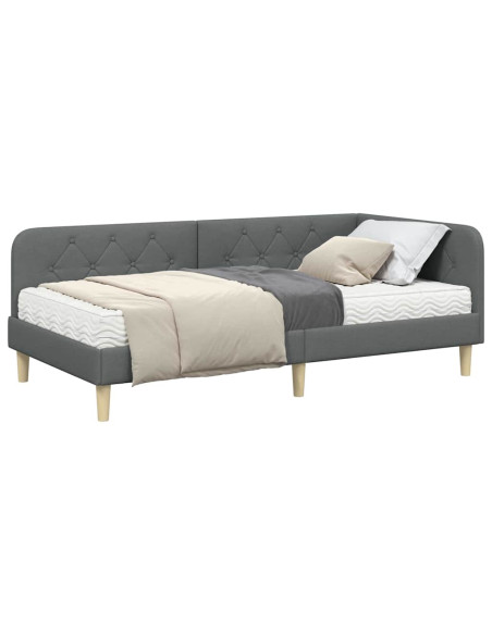 Cornice del letto ad angolo Grigio scuro 90 x 190 cm Tessuto
