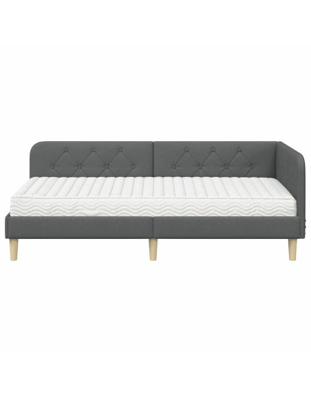 Cornice del letto ad angolo Grigio scuro 90 x 190 cm Tessuto