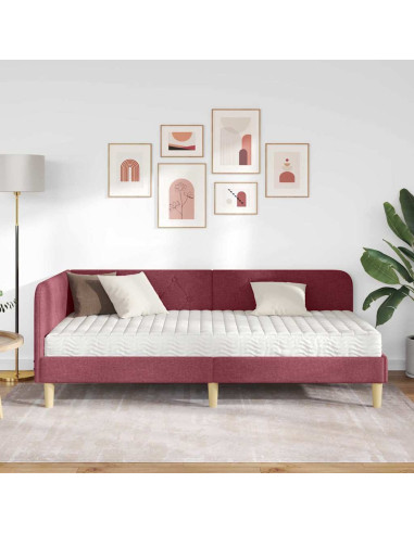 Cornice del letto ad angolo Rosso Vino 90 x 190 cm Tessuto