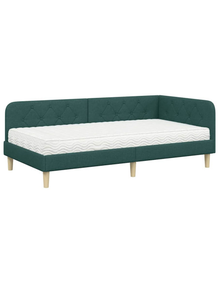 Cornice del letto ad angolo Verde Scuro 90 x 190 cm Tessuto