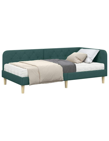 Cornice del letto ad angolo Verde Scuro 90 x 190 cm Tessuto
