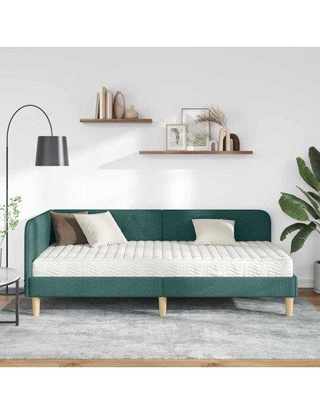 Cornice del letto ad angolo Verde Scuro 90 x 190 cm Tessuto