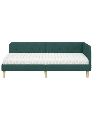 Cornice del letto ad angolo Verde Scuro 90 x 190 cm Tessuto